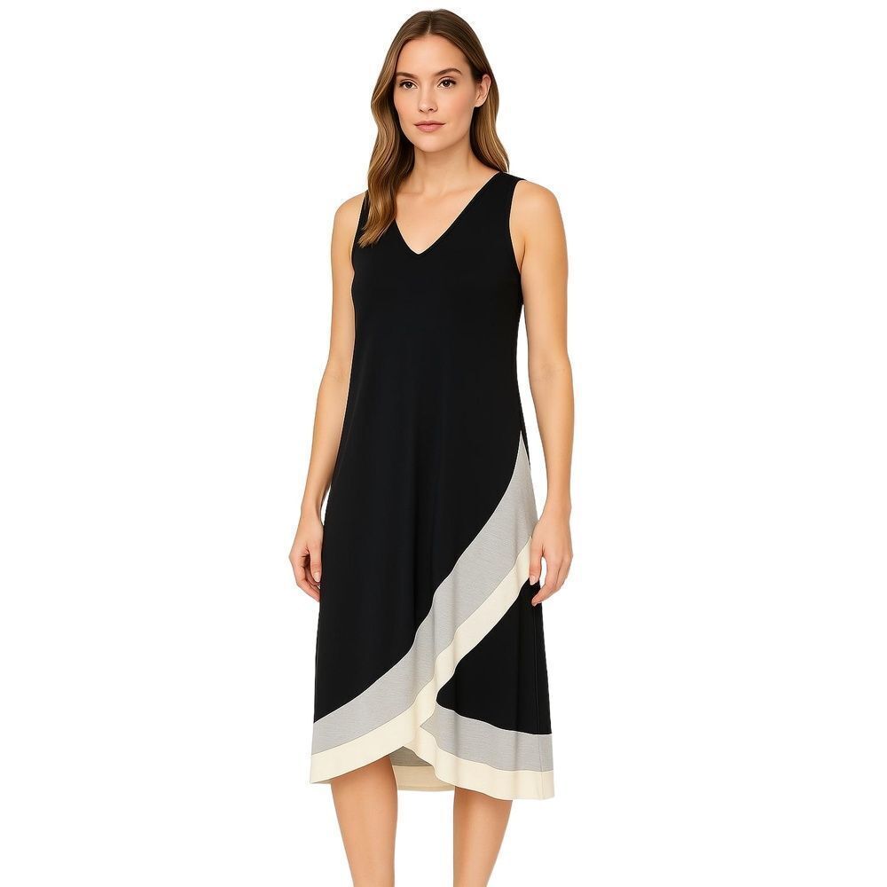 DESIGN History Black Colorblock Minimalist Vneck Sleeveless Aline Dress Womens 6